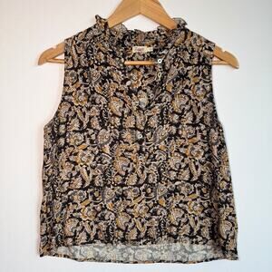 Faherty Faith Ruffle Sleeveless Blouse Small Neutral Popover Top Paisley Floral